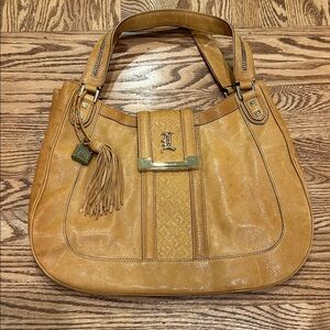 L.A.M.B. Leather Tan Shoulder Bag with Gold Accent
